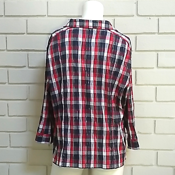 Christopher & Banks Stretch Plaid Button Down Blouse. Size Large. NWOT - Picture 8 of 11